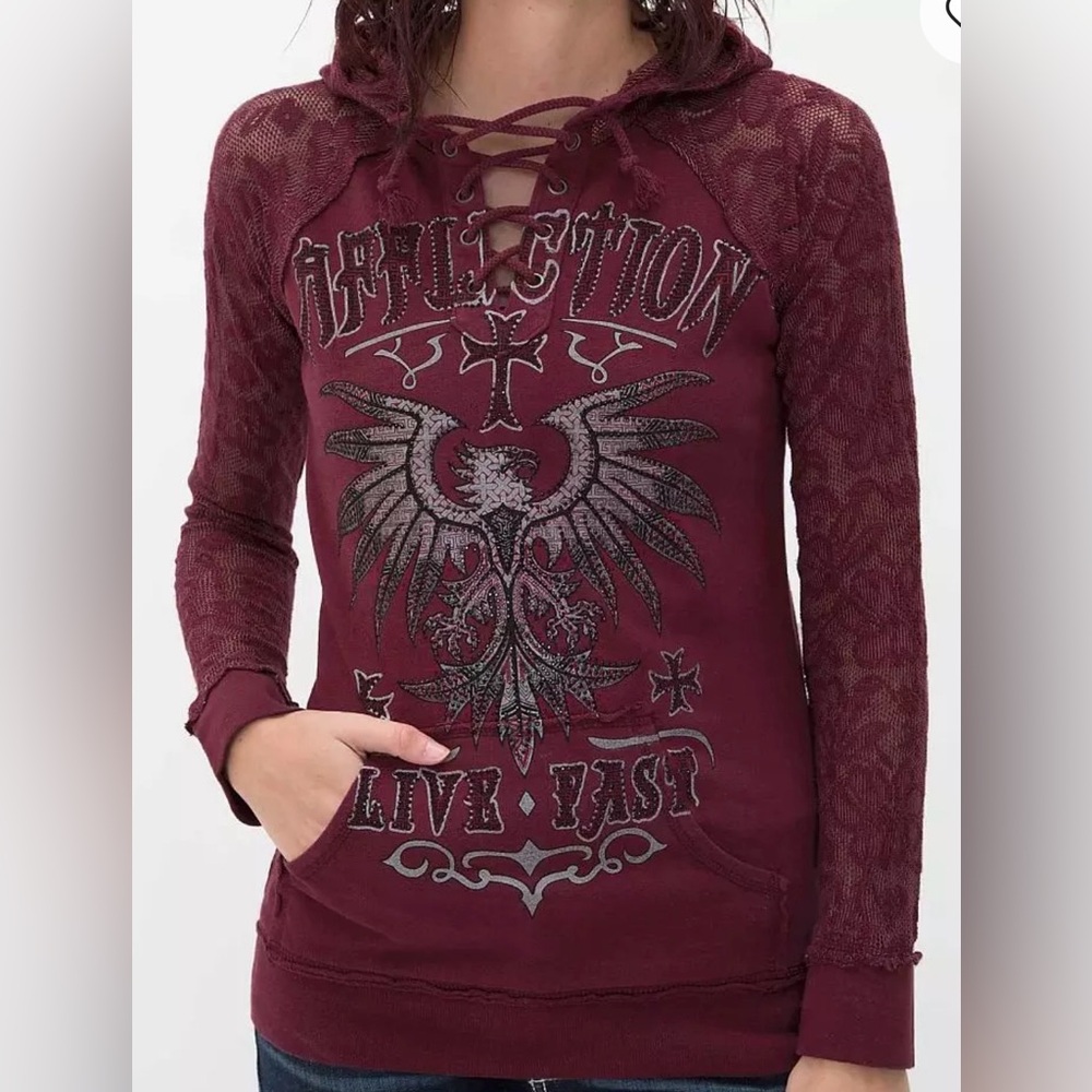 Affliction Women's Burgundy Lace-Up Hoodie